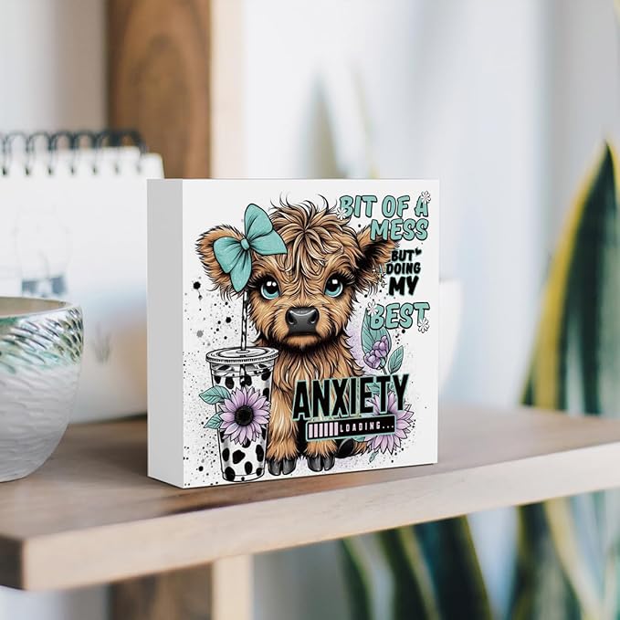 Highland Cow Western Sunflower Decor, Highland Cow Gifts for women, Highland Cow Baby Decor, Highland Cow Nursery Decor, Wooden Box Decor Sign for Home Farmhouse Office Living Room Table Shelf Tiered