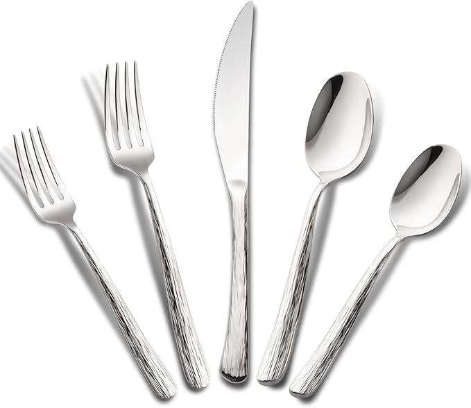 Aisoso 20-Piece High-End Silverware Set with Stone Patterned Handle Mirror Finished Stainless Steel Serving Utensils for 4, Durability and Dishwasher Safe for Home, Restaurant, Weddings