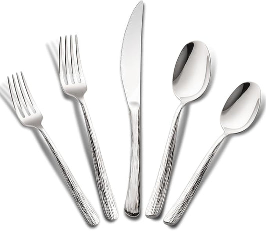 Aisoso 20-Piece High-End Silverware Set with Stone Patterned Handle Mirror Finished Stainless Steel Serving Utensils for 4, Durability and Dishwasher Safe for Home, Restaurant, Weddings
