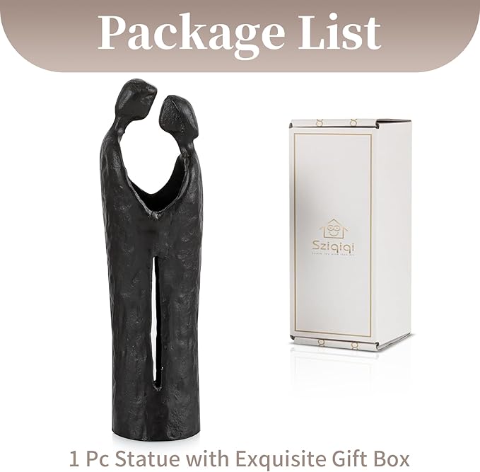 Sziqiqi 6th Anniversary Wedding Gift: Iron Gifts for 6th Anniversary for Couple - Romantic Couple Statue Metal Love Sculpture Black Abstract Figurines for Home Decor Women Her Wife Girlfriend Him Men