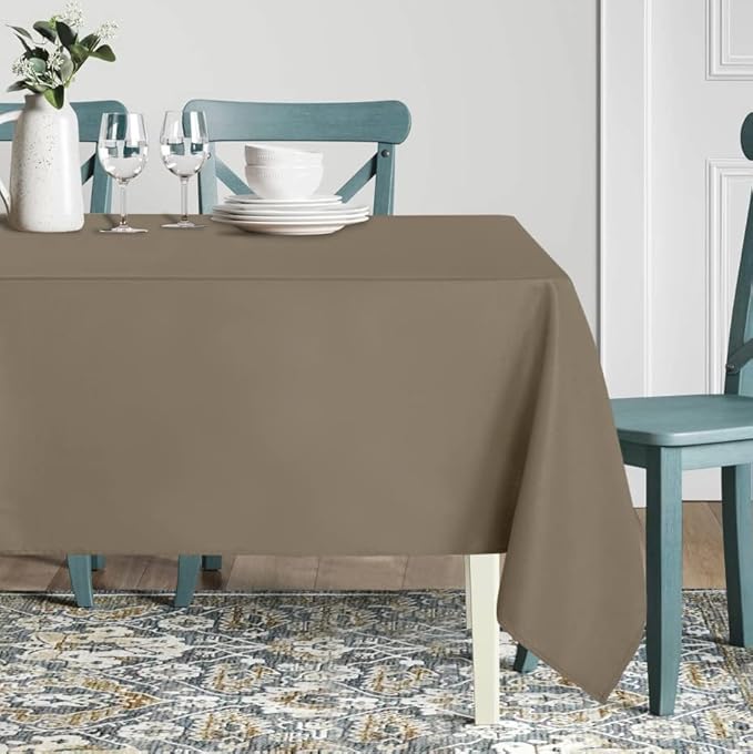 sancua Rectangle Tablecloth - 60 x 102 Inch - Stain and Wrinkle Resistant Washable Polyester Table Cloth, Decorative Fabric Table Cover for Dining Tables, Buffet Parties and Camping, Taupe