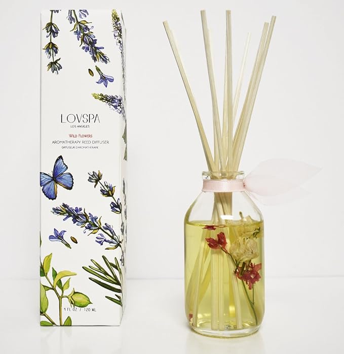 LOVSPA Reed Diffuser Set, Wild Flowers Scented Oil Diffuser with Sticks, Home Fragrance Accessories for Bathroom Shelf Decor, Aroma Diffusers for Home or Office Desk, USA Made