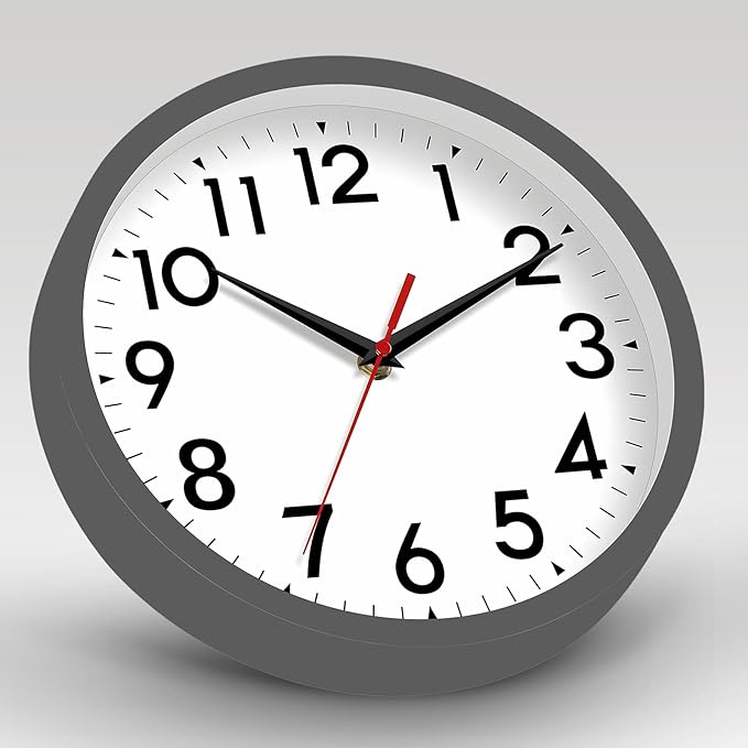 Wall Clock Small Analog 8 Inch Silent Non Ticking Battery Operated Modern Simple Decorative for Kitchen Office Bedroom Bathroom Living Room(Gray)