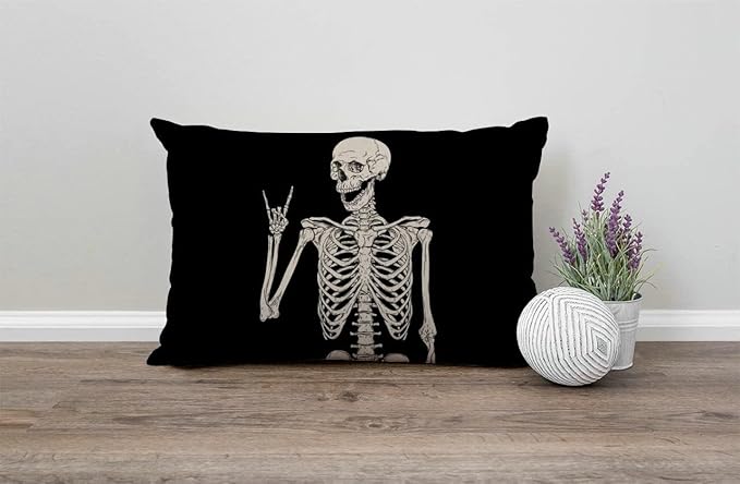 Skull Human Skeleton Lumbar Throw Pillow Cover 12x20 Inch Decorative Bedroom Living Room Human Skeleton Posing Rectanglar Cushion Case for Bed Sofa Couch