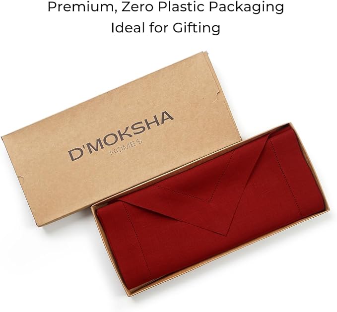 D'Moksha Homes Red Linen Table Runner 72 Inches Long - 100% Pure Linen Diamond Table Runner 14 x 72 Inch for Dining, Fall and Halloween - Machine Washable