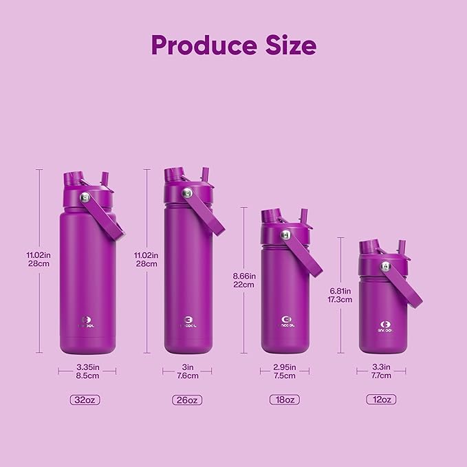 Kids Insualated Water Bottle with Straw - 12oz Stainless Steel Water Bottle with Dual Spouts, Leak-Proof, BPA-Free, Double Wall Vacuum Keeps Cold for 24 Hours for Sports, Travel (Bright Magenta)