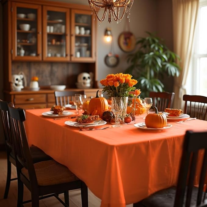 sancua Rectangle Tablecloth - 60 x 84 Inch - Stain and Wrinkle Resistant Washable Polyester Table Cloth, Decorative Fabric Table Cover for Dining Tables, Buffet Parties and Camping, Orange
