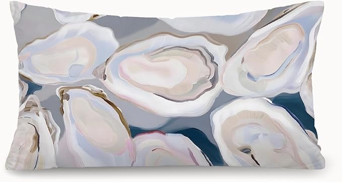 Coastal Beach Room Decor 12x20 Pillow Cover, Ocean Coastal Beachy Oyster Decorative Lumbar Pillow Covers for Bedroom Living Room Home Sofa Couch