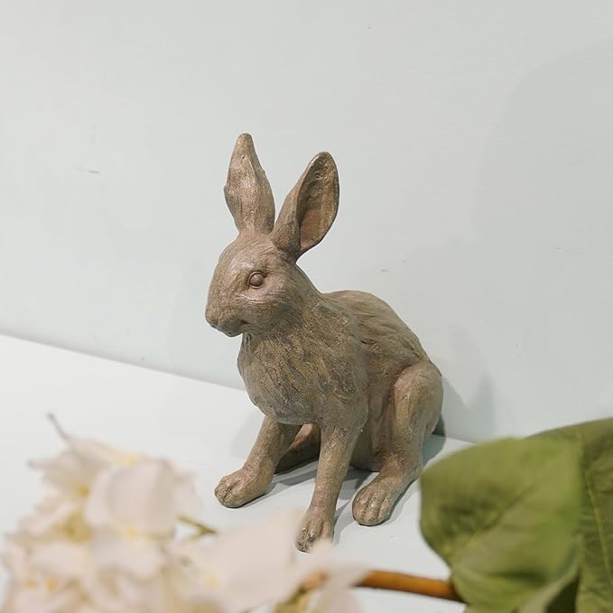 DiliComing Grey Resin Rabbit Garden Statue - Large Garden Statues for Home Yard Decor Garden Statues for Outside Balcony Bunny Decor for Garden Gifts 9 × 5 × 12 Inch