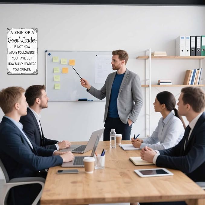 DZQUY Good Leader Metal Sign –12x8 Inches Inspirational Wall Art with Vintage Retro Design, Motivational Office & Home Decor for Living Room, Bedroom