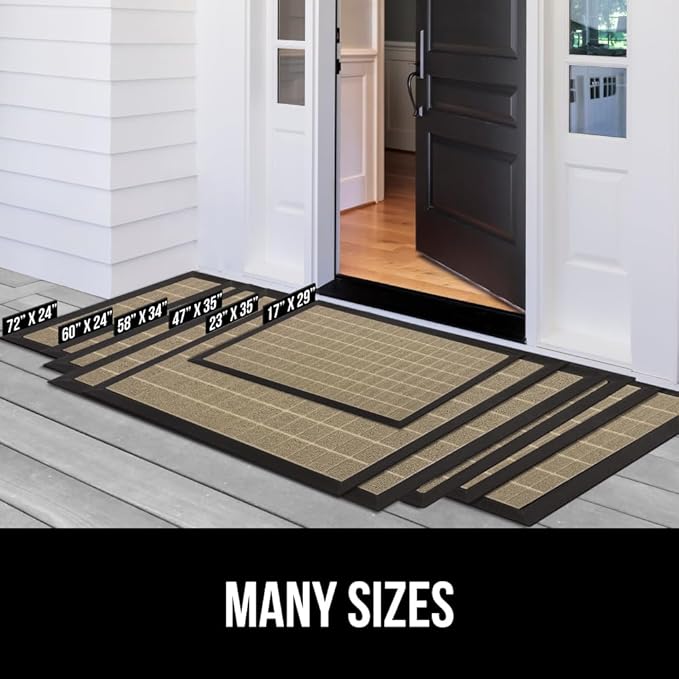 GORILLA GRIP 100% Waterproof All-Season WeatherMax Doormat US Designed Natural Rubber, Stain and Fade Resistant, Low Profile Indoor Outdoor Door Mats, Easy Clean Patio Mat, 17x29, Taupe Grid