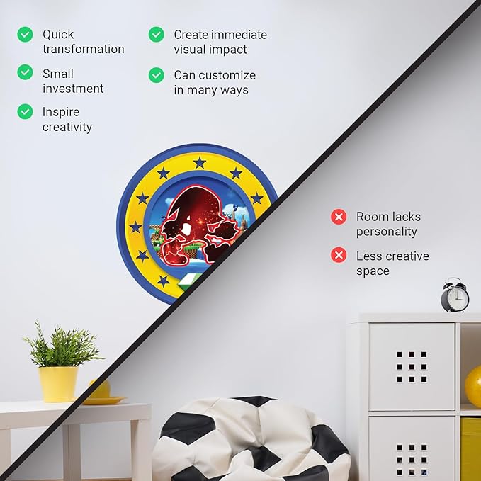 Speed Hero Wall Decal – Removable Vinyl Wall Art with Chaos Emerald Design – Gaming Room, Bedroom & Playroom Decor (Power Hero)