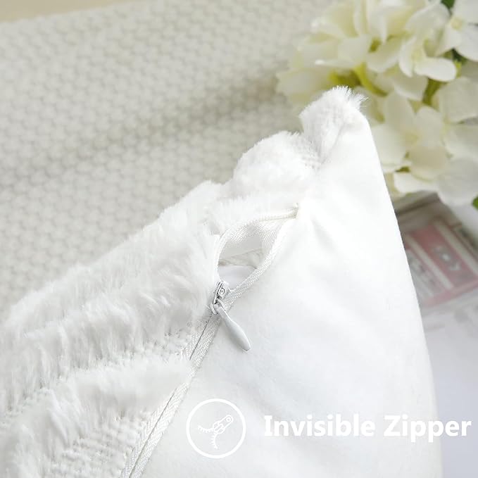 decorUhome Fall Throw Pillow Covers 16x16 Inch Set of 2, Soft Plush Decorative Faux Fur White Solid Couch Pillow Covers, Accent Farmhouse Neutral Square Euro Pillow Cases for Sofa Bed Living Room