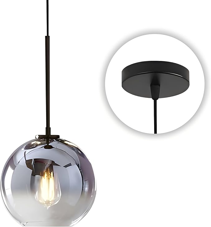 KCO Lighting Mercury Glass Pendant Light Fixtures Mid Century Modern Silver Kitchen Island Pendant Lights Ceiling Hanging Black Large Globe Pendant Light for Living Room Dining Room