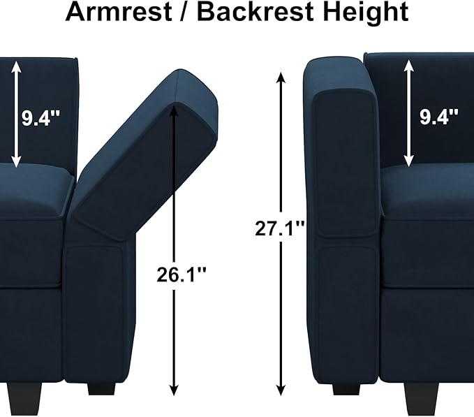 Belffin Modular Sectional Sofa U Shaped Sectional Couch with Reversible Chaises Velvet Modular Sofa with Storage Seat Blue