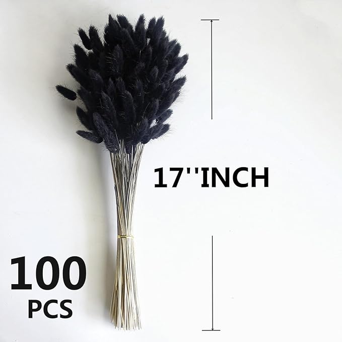 115 PCS Black Pampas Grass Bouquet, Boho Table Decor, Black Bunny Tails Dried Flowers, Dried Pampas Grass for Weddings, Home Decor, Rustic Parties, and Baby Shower Decorations