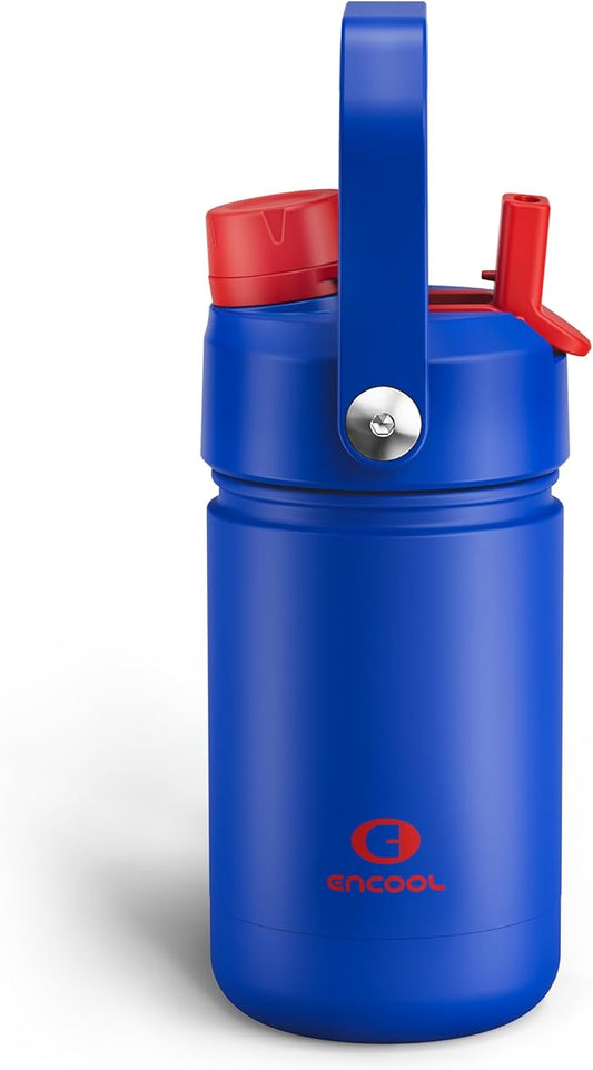 Kids Insualated Water Bottle with Straw - 12oz Stainless Steel Water Bottle with Dual Spouts, Leak-Proof, BPA-Free, Double Wall Vacuum Keeps Cold for 24 Hours for Sports, Travel (Beaucoup Blue)