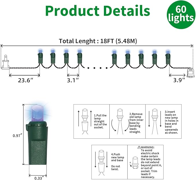 60 Count Blue - String Lights - LED Christmas Lights, Mini led Lights for Indoor Outdoor Home Holiday Party Wedding Independence Day Decoration