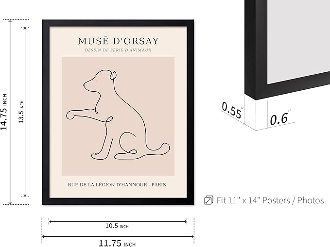 Poster Master Vintage Poster - Retro One Line Dog Drawing Print - Dog Art - Minimal Gift for Men, Women, Animal Lover - Abstract Wall Decor for Home, Office, Bedroom, 11x14 Black Framed