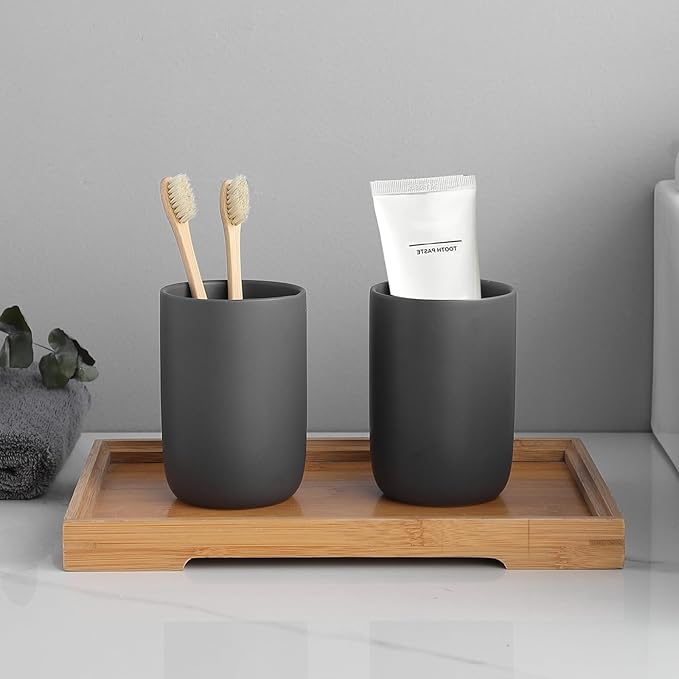 Matte Grey Toothbrush Holders - Ceramic Toothpaste Holders Set, Reusable Toothbrush Cup, Bathroom Counter Organizer