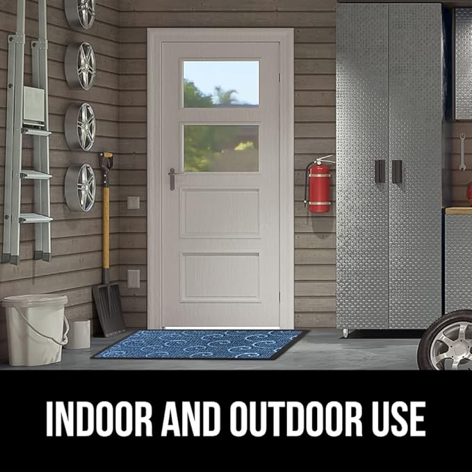 GORILLA GRIP 100% Waterproof All-Season WeatherMax Doormat 35x23, US Designed Natural Rubber, Stain and Fade Resistant, Low Profile Indoor Outdoor Door Mats, Easy Clean Patio Mat, Ocean Blue Waves