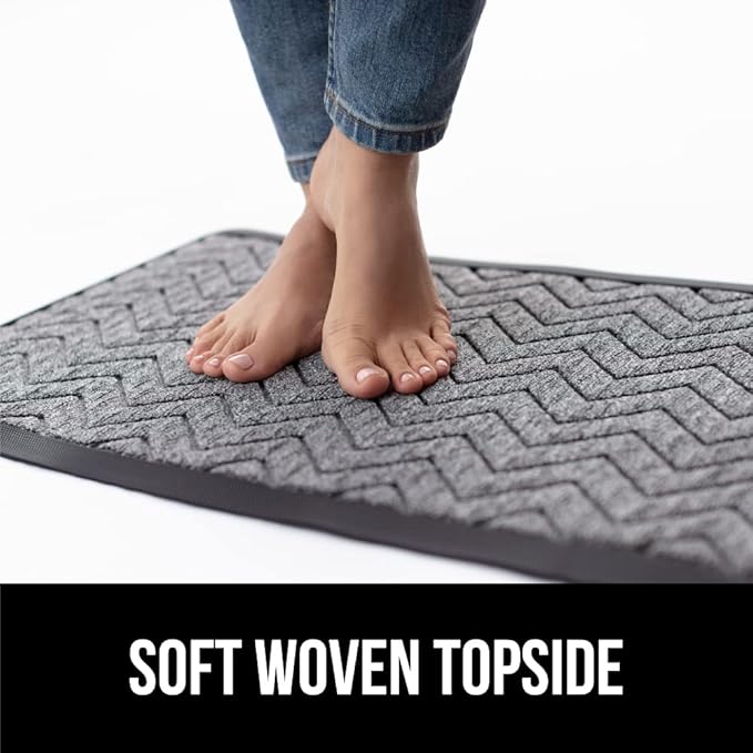 GORILLA GRIP 100% Waterproof All-Season WeatherMax Doormat US Designed Natural Rubber, Stain and Fade Resistant, Low Profile Indoor Outdoor Door Mats, Easy Clean Patio Mat, 17x29, Steel Chevron