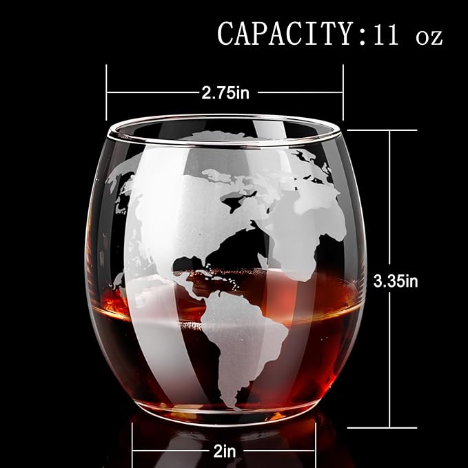Whiskey Glass for Men, Whiskey Globe Glass for Liquor, Bourbon, Vodka, Cocktails, Scotch liquor Father's Day Anniversary Unique Gifts - 310ml Gifts for Men, 2 pcs