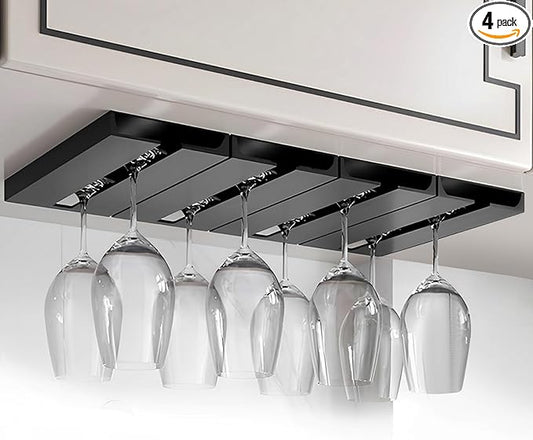 Wine Glass Holder Stemware Rack Hanger Under Cabinet or Counter for Bar,Kitchen and Restaurant Set of 4(black)