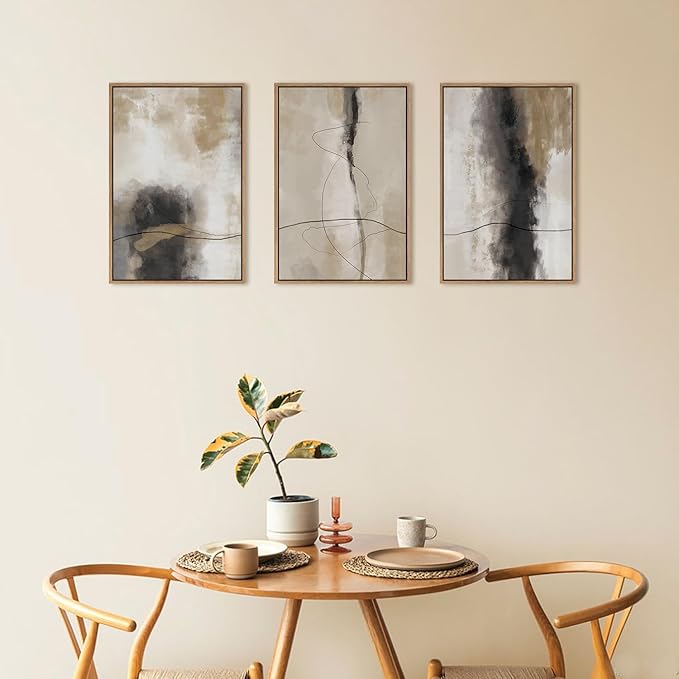 HPINUB Large Modern Abstract Shapes Framed Canvas Wall Art Set,Neutral Black and White Wall Decor,Minimalist Nordic Wall Painting for Living Room,Bedroom,Dining Room,Office -24"x36"x3