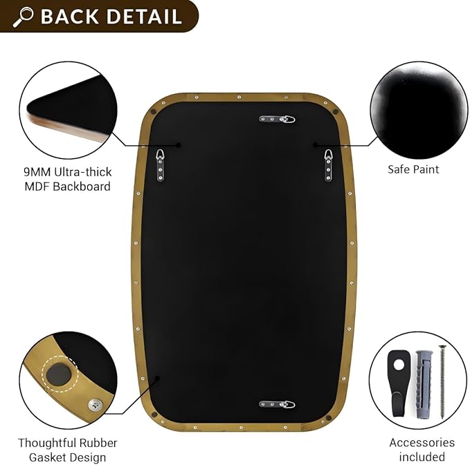 ANDY STAR 24x40” Gold Bathroom Mirror, Oblong Brass Mirror with Stainless Steel Metal Frame, Brushed Gold Oval Vanity Mirror for Over Sink, Modern Anti Rust Wall Mounted