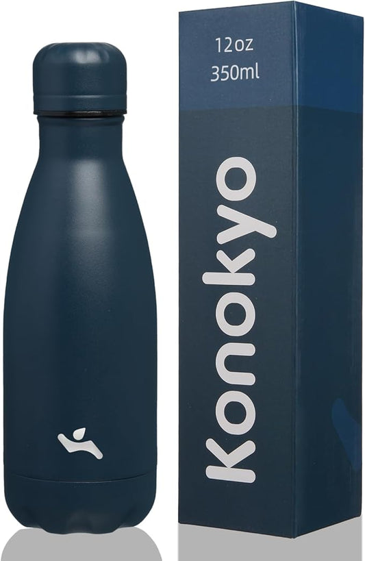 Insulated Water Bottles,12 oz Double Wall Stainless Steel Vacumm Metal Flask for Sports Travel, Navy Blue