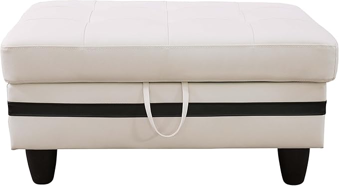 Ottoman Rectangular Storage Ottoman Bench, Faux Leather Footrest, Coffee Table, Stool Footstool with Hinged Lid for Living Room, Bedroom, Entryway, White&Black, 34"x22.8"x17.5"