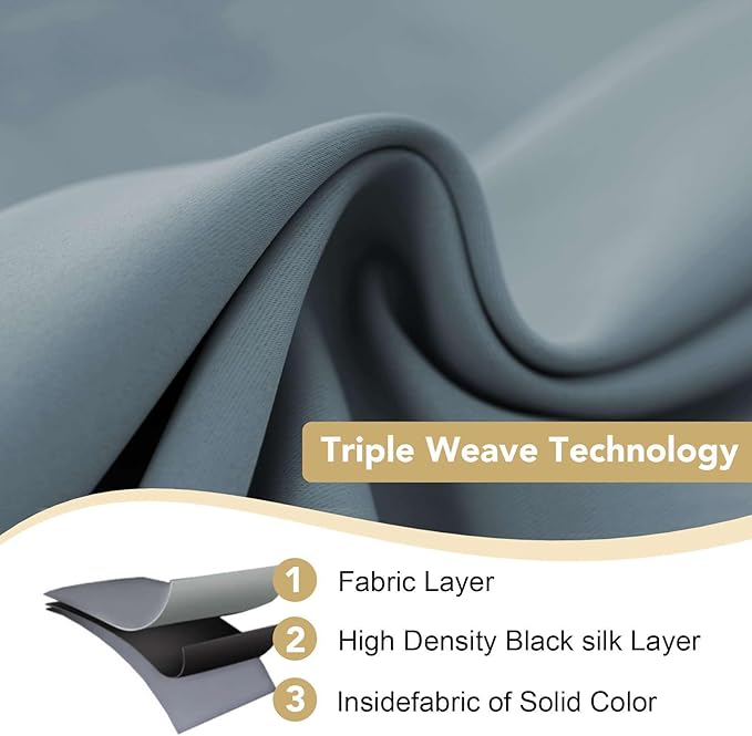 H.VERSAILTEX Blackout Curtains for Bedroom Thermal Insulated Room Darkening Living Room Curtains 84 Inch Long Grommet Privacy Protection Window Curtain Panels/Drapes for Nursery, 2 Panels,Stone Blue