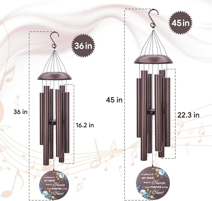 Personalized Sympathy Wind Chimes, Sympathy Gifts for Loss of Mom, Windchimes in Memory of a Loved One, Commemorative Sympathy Bereavement Gifts for Condolences/Funeral (36 inch)