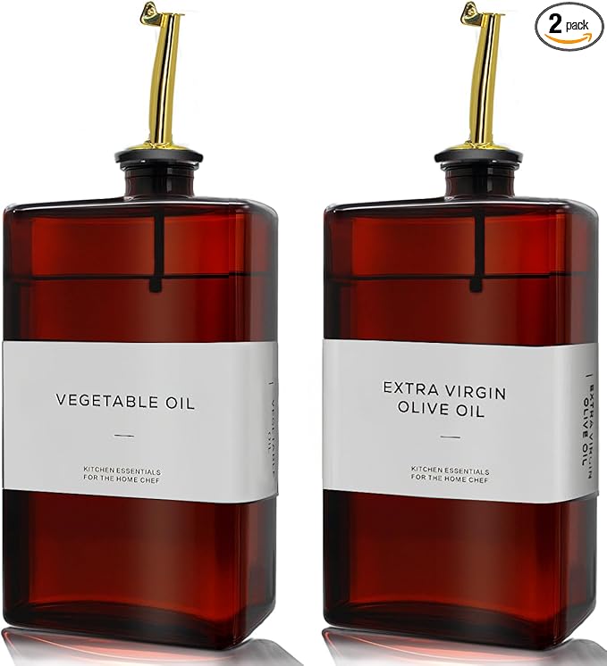 Olive Oil Dispenser Bottle for Kitchen - 11.8oz Dark Glass UV Protection, Oil and Vinegar Dispenser Set, Drip-Free Pourer, Kitchen Essential, 11.8oz, Set of 2