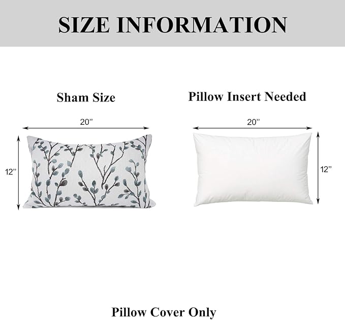 YOUR SMILE Classical Embroidery Jacquard Farmhouse Oblong Rectangle Chenille Teal Leaf Decorative Throw Pillow Case,12x20 inch