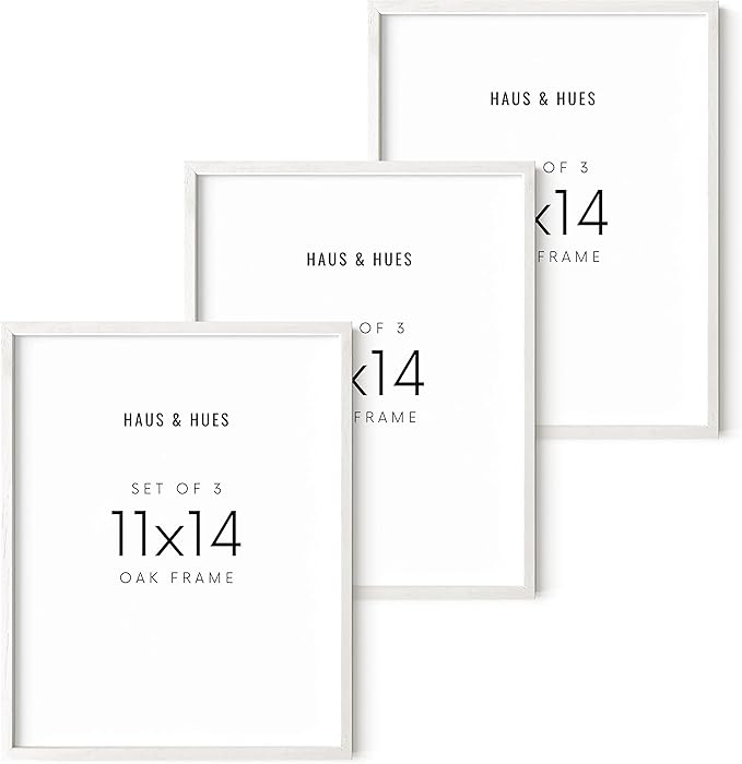 HAUS AND HUES 11x14 White Frames- Set of 3 11x14 Picture Frames White Gallery Wall Frame Set, Wooden Picture Frames for 11x14 Prints, White Picture Frames 11x14 Gallery Wall Frames (White Oak Frame)