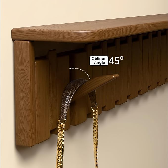 Wall Mounted Piano Key Hanger | Flip Style Hook | Entrance Wall Art Hook, Made of Oak Wood (3 Times Painted, 4 Times Polished) (Tray Walnut, 4Hooks)