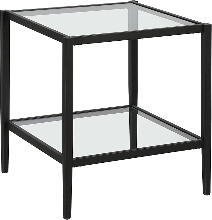 Henn&Hart 20" Wide Square Side Table with Glass Shelf in Blackened Bronze, Table for Living Room, Bedroom
