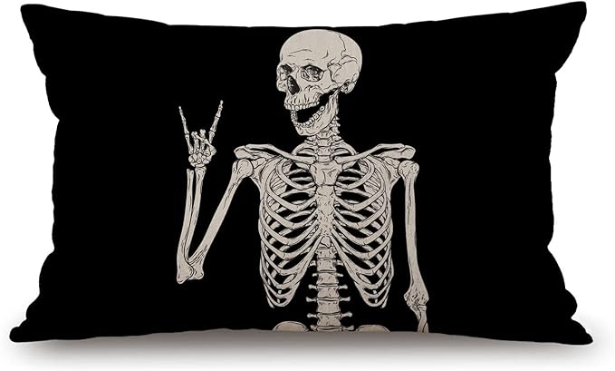 Skull Human Skeleton Lumbar Throw Pillow Cover 12x20 Inch Decorative Bedroom Living Room Human Skeleton Posing Rectanglar Cushion Case for Bed Sofa Couch