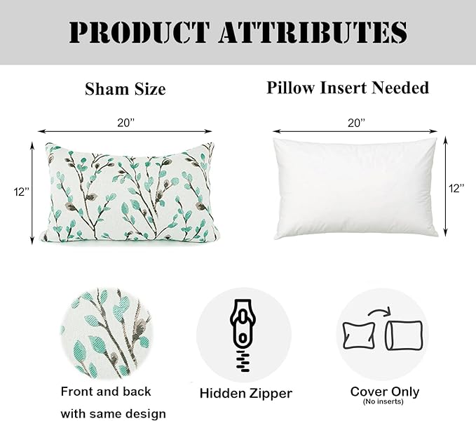 YOUR SMILE Classical Embroidery Jacquard Green Square Decorative Throw Pillow Case Cushion Cover,12x20 inch