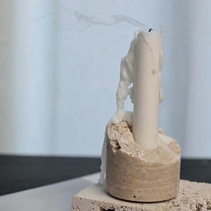 Travertine Candle Holder - Handmade Marble Candlestick Holder for Taper Candle - Vintage Small Stone Candle Sticks Holder Decor for Table Centerpieces, Wedding, Party, Fits 3/4 Inch Thick Candle