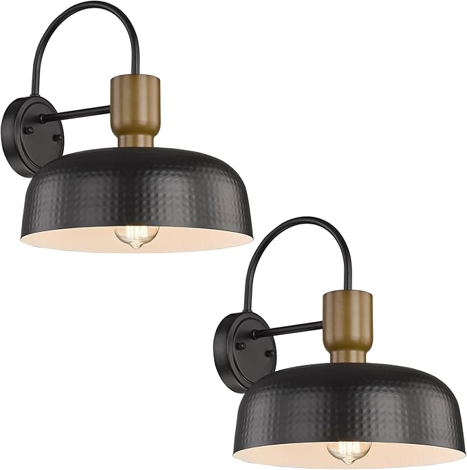 Outdoor Barn Light Gooseneck Barn Light, Farmhouse Exterior Wall Mount Light Vintage Wall Lighting Fixture Industrial Sconce Lantern for Porch, Entryway, Garage, Black, 2 Pack