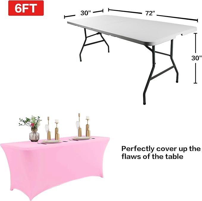 IVAPUPU 4FT Table Cloth for Rectangular Fitted Events Stretch Pink Table Covers Washable Cover Spandex Tablecloth Protector for Party, Wedding, Cocktail, Banquet, Festival
