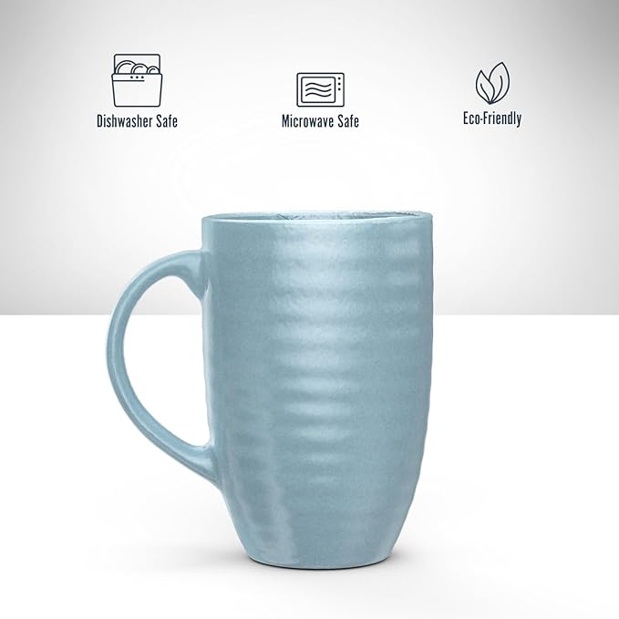 Set of 4 Oversized 20oz Tall Ceramic Latte Coffee Mugs, Gift Set for Cococa, Tea and More. With Large Handles; Dishwasher and Microwave Safe. (Blue)