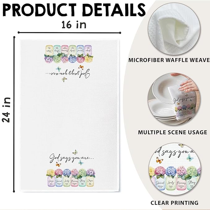 Christian Kitchen Towel, Waffle Weave Microfiber Scripture Hand Towel, God Says You are Bible Verse Farmhouse Decor for Kitchen Bathroom, Inspirational Gift for Women