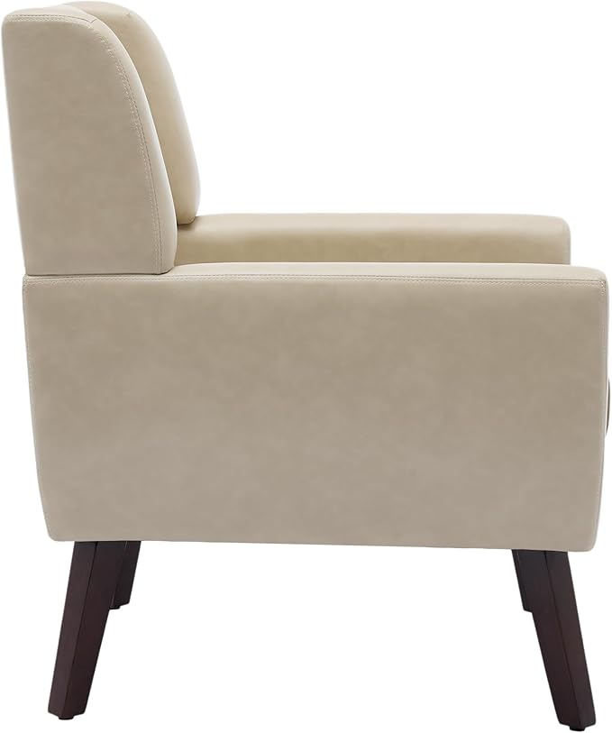 UIXE Faux Leather Accent Chair, Modern Arm Club Chair Upholstered Armchair for Living Room, Comfy Single Sofa Seats Button Tufted Reading Seating, Cream