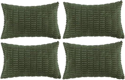 Fancy Homi 4 Packs Boho Olive Green Decorative Throw Pillow Covers 16x24 Inch for Couch Bed Sofa, Rustic Modern Farmhouse Home Decor, Soft Plush Corduroy Cute Square Cushion Case 40x60 cm