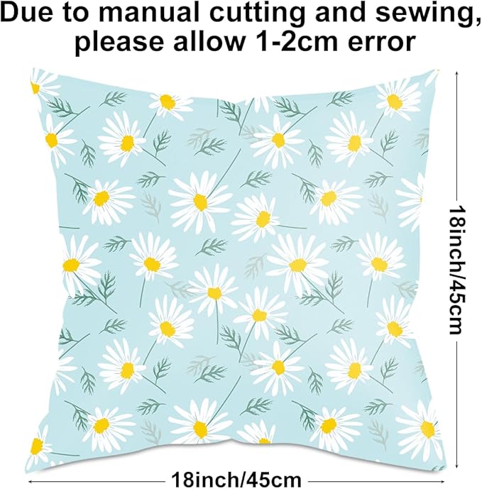 2 Pack Retro Cute Daisy Decor Throw Pillow Covers, 18x18 Pillow Cover, Decorative Couch Pillow Covers Flower Decor Pillowcase for Sofa Cushion Sofa Home Bedroom Office Car Seat Living Room