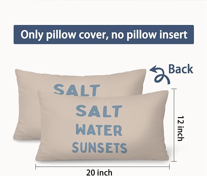 Coastal Beach Room Decor 12x20 Pillow Cover, Salt Water Sunsets Coastal Beachy Decorative Lumbar Pillow Covers for Girls Boys Bedroom College Dorm Sofa Couch